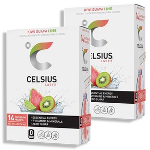 Celsius 셀시어스 온더고 에너지 파우더 무설탕 키위 구아바 라임 14스틱 2팩, 2개, 14회분