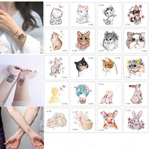 20 개/대 만화 동물 고양이 타투 스티커 가짜 여자 메이크업 임시 귀여운 재미, 20Pcs h03, 20개