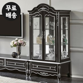 고급 블랙 엔틱 대형 높은 유리선반 거실장 진열 양주 인테리어 럭셔리 명품 3단 장식장