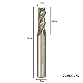 Cspe HSS 밀링 커터 4 플루트 엔드 밀 1.5-13mm CNC 기계 공구 라우터 비트 메탈 알루미늄, [02] 7xD8x25x75L, 1개