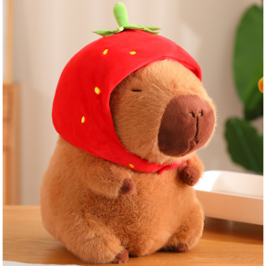 [kc인증 완료! 안심구매] Pawjoy 보들보들 카피바라 인형 어린이 좋아한 선물인형, 딸기 카피바라, 1개, 22cm