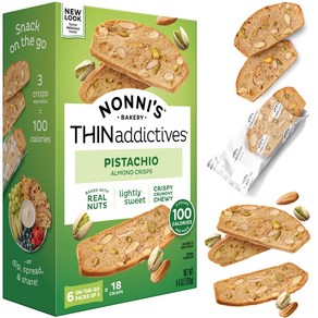 Nonni's Pistachio Almond Thins ( 18 cookie - 6 packs of 3) 노니의 피스타치오 아몬드 씬(쿠키 18개 - 3개 팩 6개), 267.62g, 1개