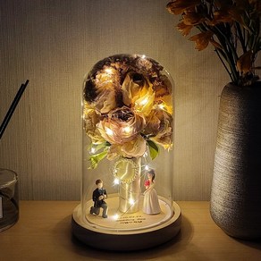 LED 고정형 옆버튼 레트로풍 부케 유리돔 말린부케 선물 말리기 무드등 조명, L(15x23cm)-원형돔 BEST, 고정형+옆버튼(한정할인)