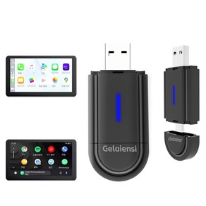 Gelaiensi 애플 카플레이 어댑터: 터치 스크린 무선 Andoid Auto 음성 제어 온라인 음악 Bluetooth 5.0 및 GPS 내비게이션을 갖춘 2-in-1, 철