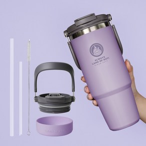 로티캠프 로텀 대용량 손잡이 스텐 빨대 보온 보냉 텀블러, 1개, 1.2L, 라벤더