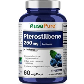 NusaPue Pteostilbene 식물성 캡슐 당 250mg 60개, 60정, 1개