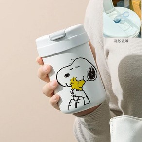 스누피 보온병 병 머그 텀블러 손잡이 절연 뚜껑 빨대 커피 컵, A.400ML, 1개, 1.Snoopy