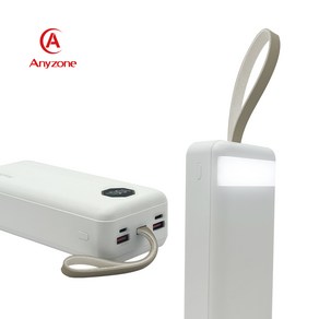 애니존 PD + QC3.0 휴대용 보조배터리 30000mAh LED조명, 1개, 화이트