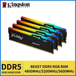 킹스톤 퓨리 비스트 데스크탑 AMD 인텔 CPU 마더보드 메모리 RAM DDR5 RGB 32GB 5600 6000MHz 16GB 288 핀, [06] 2PCS 8GB 5200MHz, 06 2PCS 8GB 5200MHz