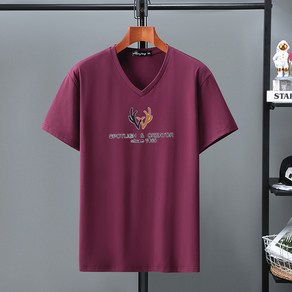 쥬엔리치 3XL~10XL 남자 빅사이즈 반팔 티셔츠 순면 V넥 캐쥬얼 남성 루즈핏 데일리 여름 티