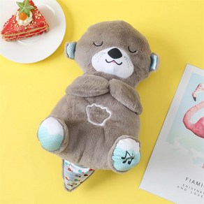 호흡 곰 수달 봉제 인형 장난감 진정 음악 수면 동행 소리와 빛 선물, 32cm, 1) 32cm - Gey