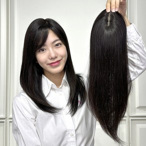 [30%행사중] 아미모 여자 앞머리가발 인모정수리 부분가발 42cm [CM-P 1213], 1개, 자연검정 오른쪽가르마 사선 커트형