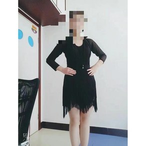 언발란스 밑단 수술 여성 라틴댄스복 스포츠 댄스 방송댄스복 원피스, M, 블랙긴팔