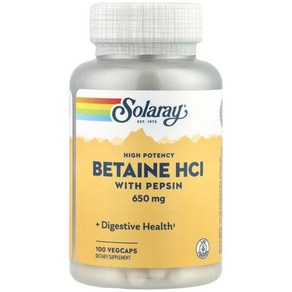 솔라레이 고용량 베타인 HCl with Pepsin 650mg 100캡슐 Betaine HCl Pepsin, 1개, 100정