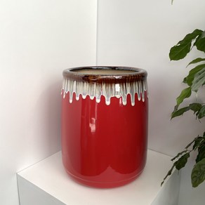 수담화분 원통 거실 인테리어 중형 대형 도자기 화분 유광 레드 빨강 흘림, 1개, 레드흘림