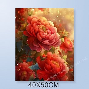 보석십자수 캔버스형 DIY 액자형 40x50cm 꽃 정물화 3D 대형 다이아몬드페인팅 대형 구슬십자수 행운 거실 인테리어 그림, 1개, 레드 모란꽃