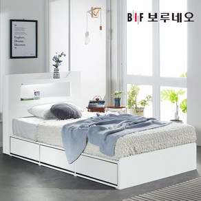 (매트포함)보루네오 100%국내제작 LED 멀티수납 고급형 통서랍 침대프레임 SS Q+독립스프링 유로탑 세트(수도권 희망일배송 방문설치), 04.블리스(화이트) 독립스프링 유로탑