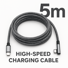 C TO C USB 고속 충전 케이블 L자형, 5m, 1개, 그레이
