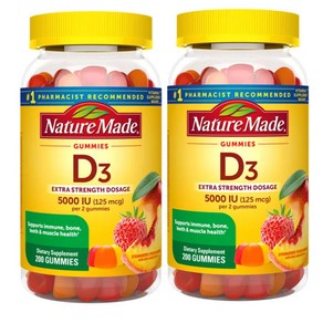 Natue Made Exta Stength D3 125mcg Gummies 네이처 메이드 비타민 D3 5000 IU 200 구미 2팩, 2개, 200정