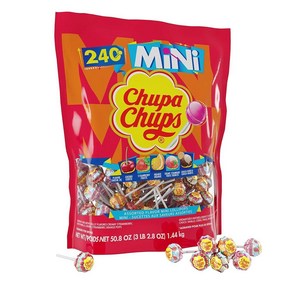 Chupa Chups 미니 롤리팝 모음 5가지 맛 아동용 개별 포장 캔디 1.4kg52온스 백 240개 200831, 1개