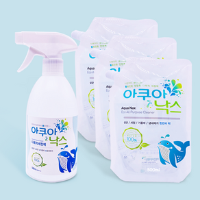 아쿠아낙스 500ml 다목적 세정제 (살균 탈취 세정) 시계세척제 전해수 알칼리이온수, 500mlx1개 + 리필500mlx3개 :무료배송, 1개