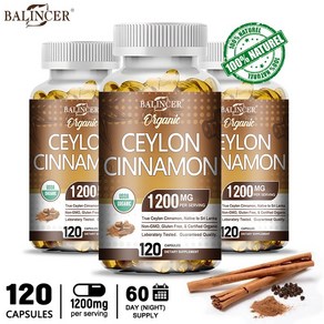 Balince Ceylon Cinnamon(유기농 실론 계피로 제조) 1회 제공량당 1200mg 120캡슐 - 건강한 혈당 지원 관절 지원 항염증제 및 항산화제, 60캡슐, 60정