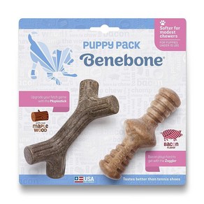 Benebone Puppy메이플스틱/재글러 내구성 있는 강아지 츄잉 장난감 부드러운 츄어 리얼 베이컨 리얼 메이플우드 미국 제조 타이니 224604, Benebone Puppy 메이플스틱/재글러 내구성 있, 1개