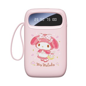 GOYES 산리오 캐릭터 10000mAh LCD 잔량표시 보조배터리, 핑크 멜로디