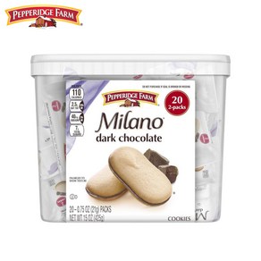 Peppeidge Fam Milano Dak Chocolate Cookies 페퍼리지팜 밀라노 다크 초콜릿 쿠키 멀티팩 0.75oz(21g) 20개입 2팩, 20개, 425g