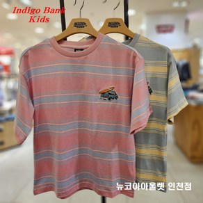 인디고키즈 [오버핏_빠른배송] 부드러운 촉감에 넉넉한 핏으로 아이들이 좋아하고 왼좌 자수패치 포인트로 고급스러운 강연 싱글 선염 스트라이프 반팔티 IKRA25406_쇼핑점
