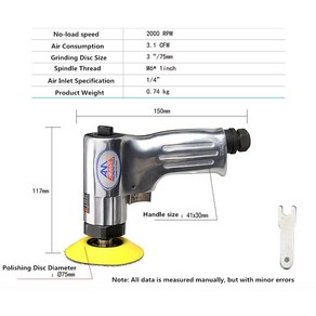 미니 자동차 폴리셔 공압 샌더 연마 기계 공기 편심 궤도 도구 에어 팜 핸드 샌딩 2 인치 3 인치, 1개
