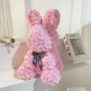 [선물케이스+led조명] 장미곰돌이 40cm 장미토끼 로즈레빗 로즈베어 화이트데이 특별한날 기념일 생일선물 크리스마스 여친 아내 토끼인형 조화 꽃다발 홈인테리어_쯔야코드, 핑크, 1개