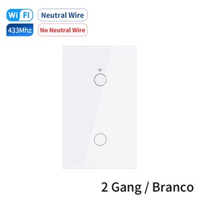 스위치 US 중성선 알렉사 Tuya 1 앨리스용 구글 2 라이트 터치 불필요 스마트 갱 와이파이 3/4, US 2 Gang White, 2 Wiing Method, 1개