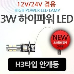 H3타입12V-24V겸용 3W 하이파워 LED 안개등 1개, 본상품선택