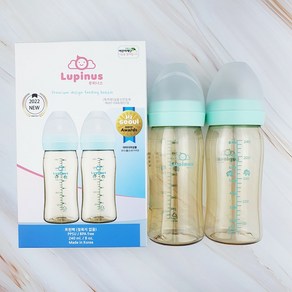 루피너스 PPSU 젖병 240ml 트윈팩 (아쿠아민트) / 2개입 (더블하트 젖꼭지 호환), 단일옵션, 2개