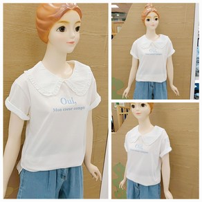 [소이주니어]논현점 22년여름신상 ** 5부 프릴 우븐 카라티 ** 조끼나 원피스에 코디해서 입기 좋아요~~ 마네킹 키 155 11호 착용 **