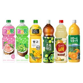 [한번에먹자] 1.5L 과즙음료 6종 혼합세트 ( 코코팜복숭아 + 코코팜포도 + 망고 + 초록매실 + 갈아만든배 + 제주감귤 ) 업소용 사무실음료 가정용 식자재, 6개