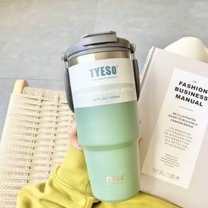 TYESO 진공 스텐 텀블러 보온보냉 대용량 손잡이 캠핑 차량용 (캐리핸들 600/750/900/1050/1200ml), 그린, 1050ml, 1개