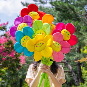 스마일꽃 90cm 큰 사이즈 꽃 선물 만들기 송이 다발 만들기 어린이 조화 포장 졸업 발표회 테드 빅 기념일 장식 여자친구 인테리어, 1XPQ_인형 빨강 90cm, 1개