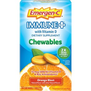 이머전시 비타민 C Immune+ 츄어블 1000mg 비타민 C 비타민 D 오렌지 블라스트 플레이버, 42정, 1개