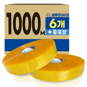 블루존 박스테이프 투명 1000M 기계용 제함기용 사계절 기계테이프 * 6개입, 6개