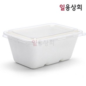 [ILYONG] 깊은 직사각 펄프용기 KRM 1000ml 용기+펄프뚜껑 500세트, 500개, 1세트