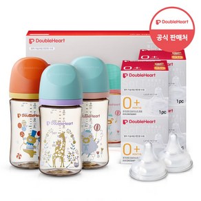 더블하트 모유실감 3세대 PPSU 디어프렌즈 트리플팩 240ml+젖꼭지(4입), 트리플팩 (서커스베어&블루밍가든&하늘을날꼬양), 3세대 젖꼭지SS, 1개