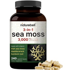 NatureBell Irish Sea Moss 캡슐 1회 제공량당 3 000mg 식물성 캡슐 240개