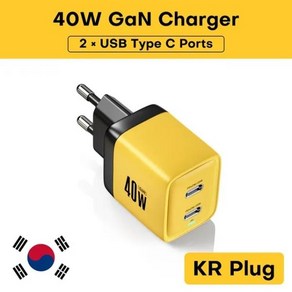 ASOMETECH 듀얼 USB C 타입 고속 충전기 40W GaN QC4.0 PPS PD 휴대용 전화 아이폰 호환 14 삼성 S23 아이패드 태블릿용, [02] KR Plug, 1개, 02 KR Plug, 03 KR Plug