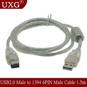 어댑터 1X Fiewie IEEE 1394 6 핀 Male To USB 2.0 어댑터 컨버터 케이블 코드 1.5M 5FT, 1개