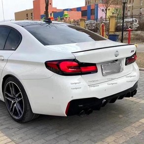 BMW 5 시리즈 G30 스포일러 2018-2022 ABS 글로스 블랙 탄소 섬유 룩 리어 트렁크 립 바디 키트 액세서리, 04 Unpainted, 한개옵션1