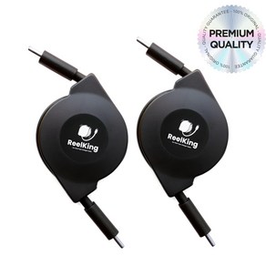 Reelking 자동감김 CtoC 초고속 C타입 60W PD 릴케이블 데이터전송, 1m, 블랙, 2개