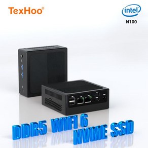 N100 미니PC 미니컴퓨터 게이밍PC TexHoo 미니 PC 게이밍 컴퓨터 인텔 듀얼 밴드 WiFi6 16GB DDR5 512GB NVME SSD HDMI DP LAN 데스크탑, 없음, 1) Intel N100 - WiFi 6 NO RAM, 없음