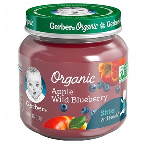 거버 퓨레 이유식 2단계 113g 6팩 애플 와일드 블루베리 Gebe Puees Oganic 2nd Foods Apple Wild Bluebey Baby Food Glass Ja 4 oz, 6개, 단일옵션